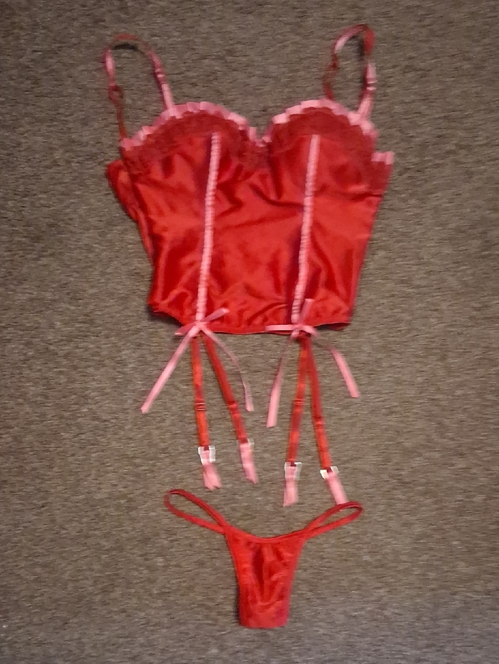 Shirley of Hollywood Red Satin Bustier with Pink Trim